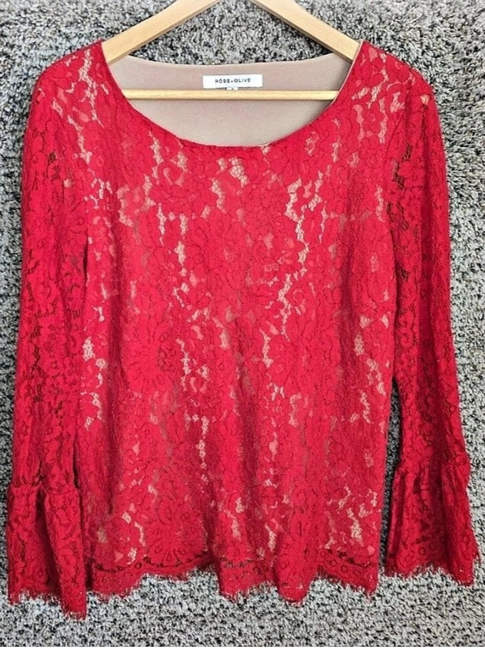 A New Day Floral Lace Long Sleeve Blouse in Red
